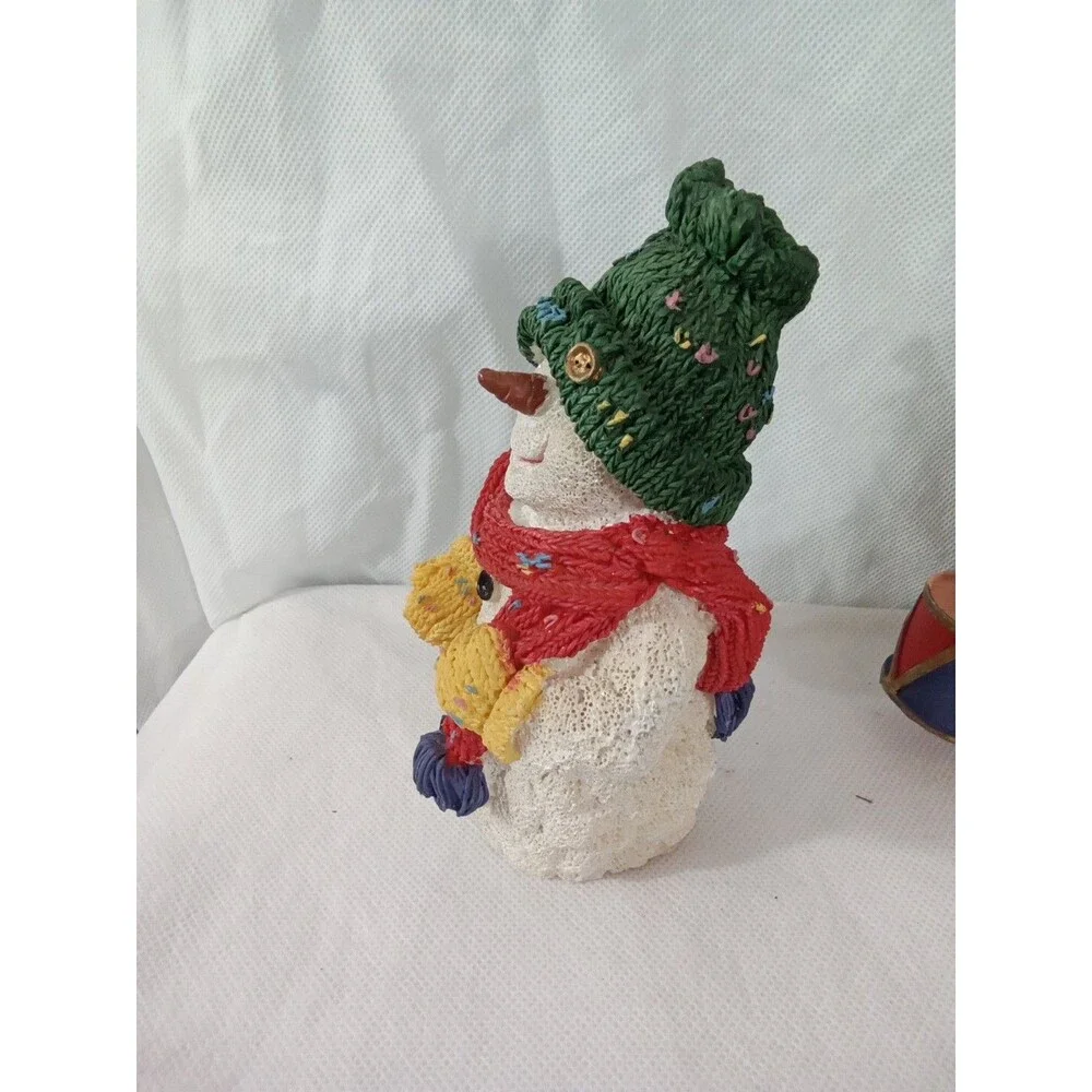 Snowman Figurines Vintage Resin Red White‎ Yellow Drum Christmas Holiday